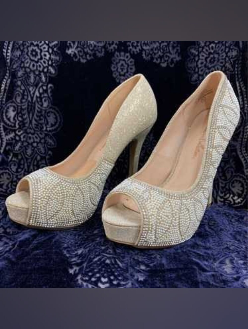 De Blossom Collection Champagne Crystal Peep-Toe Platform Heels